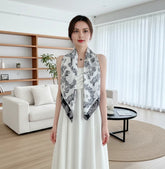 90x90 Seidentuch weiss schwarz klassisch W3